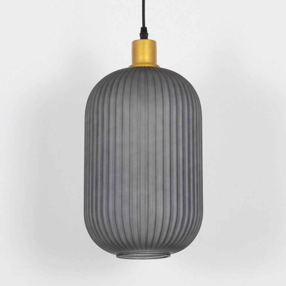 Retro lampa wisząca z żebrowanego szarego szkła - Doran
