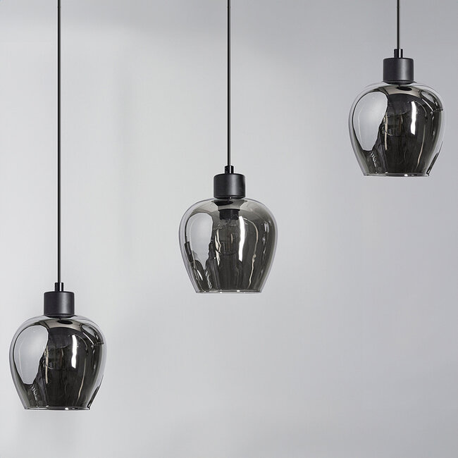 3 światła lampa wisząca z przydymionym szkłem - Vegas