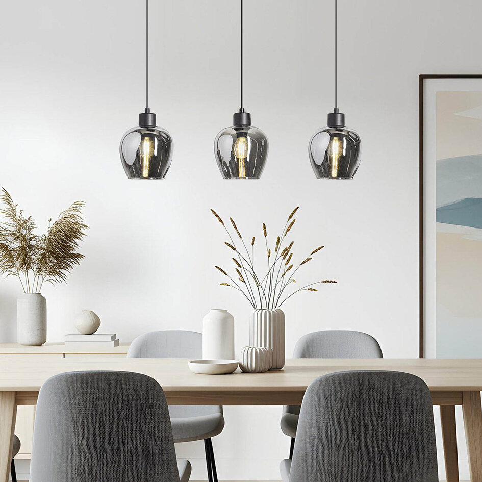 3 światła lampa wisząca z przydymionym szkłem - Vegas