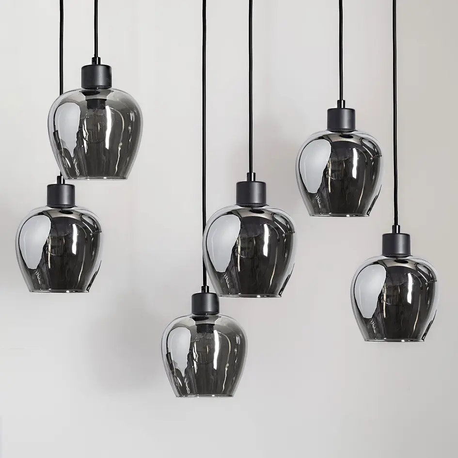 6-światło lampa wisząca z przydymionym szkłem - Arvada