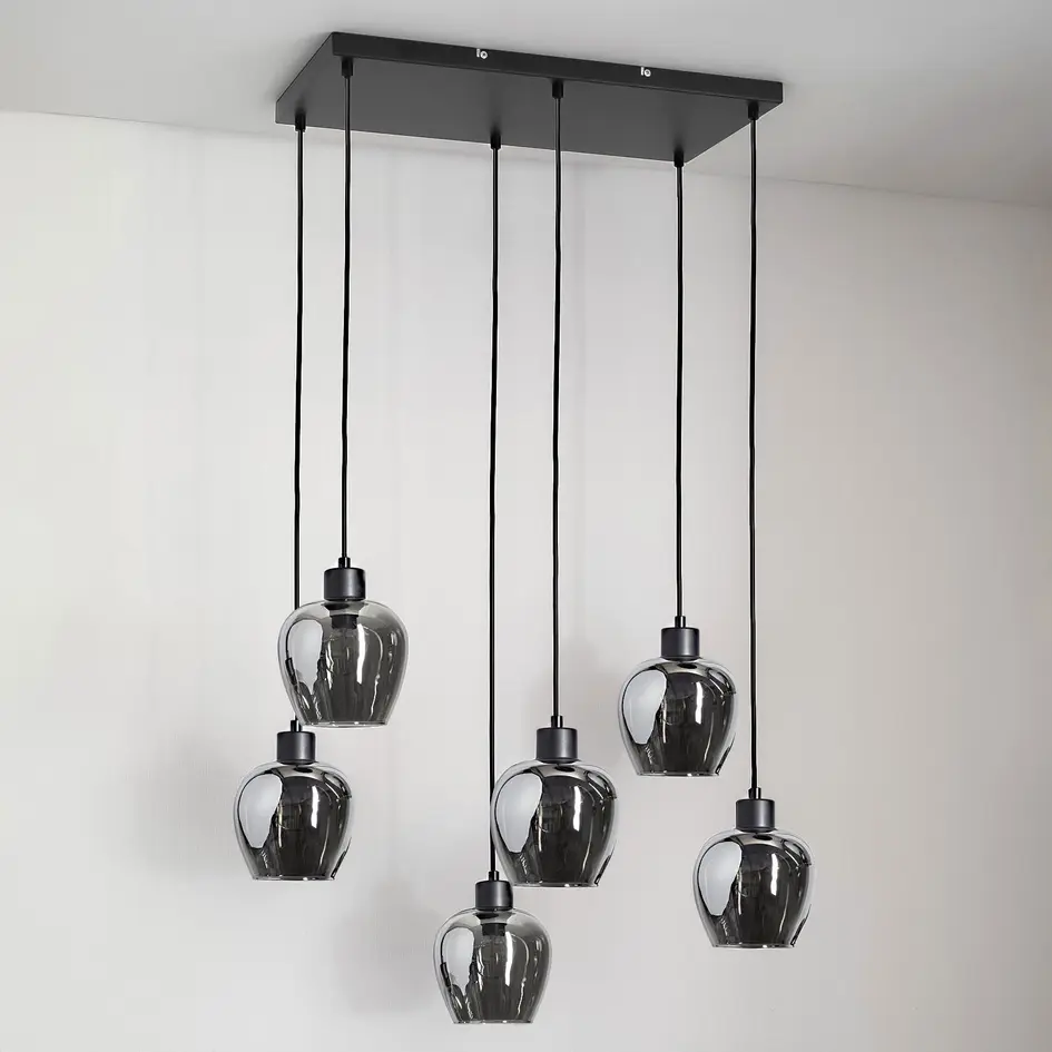 6-światło lampa wisząca z przydymionym szkłem - Arvada
