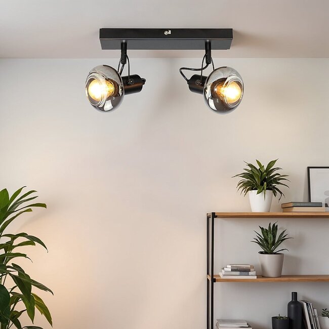 Lampa sufitowa ze szkłem przydymionym szarym, 2 światła - Seppe