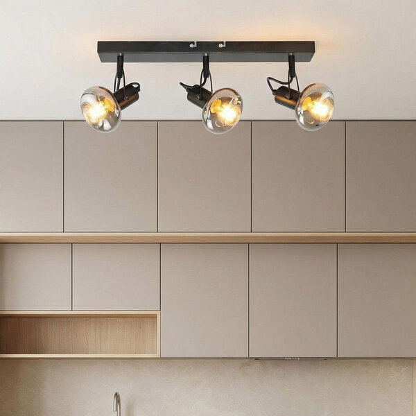 Lampa sufitowa z przydymionym szarym szkłem, 3 światła - Elias