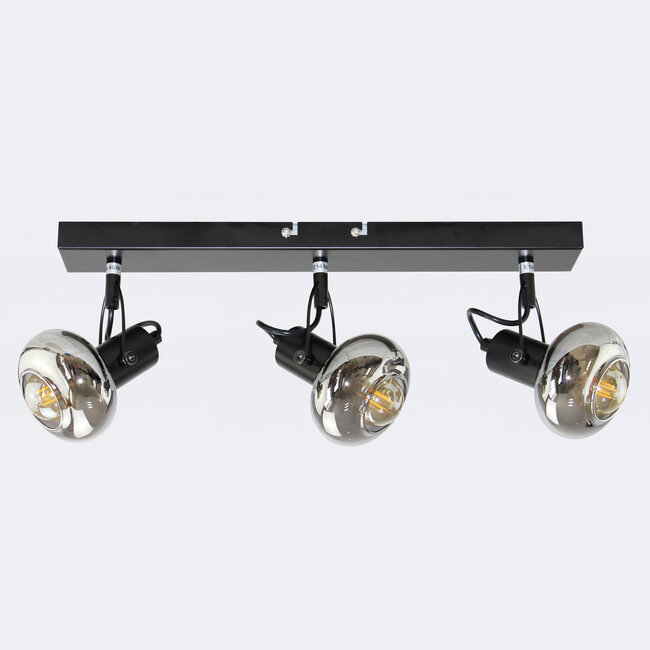 Lampa sufitowa z przydymionym szarym szkłem, 3 światła - Elias