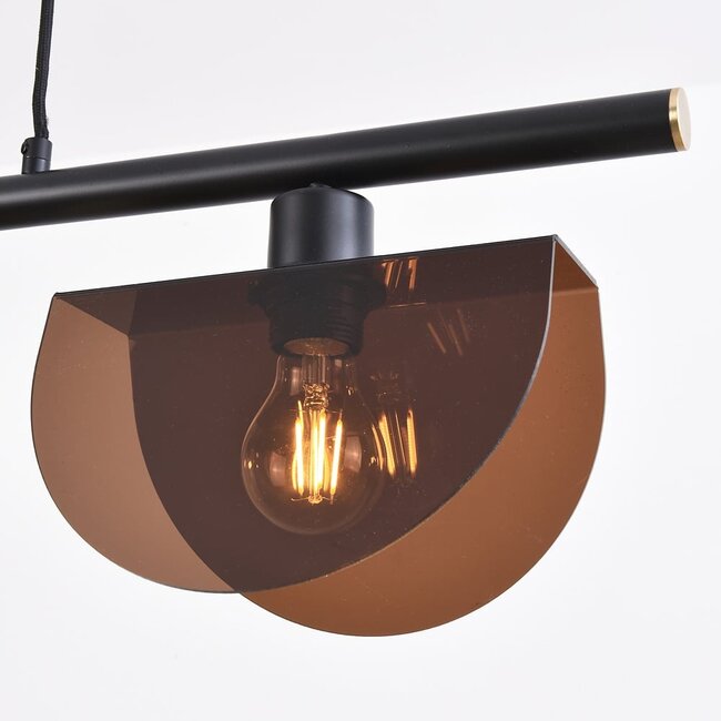 Czarna lampa wisząca z przydymionymi kloszami, 4 światła - Morandi