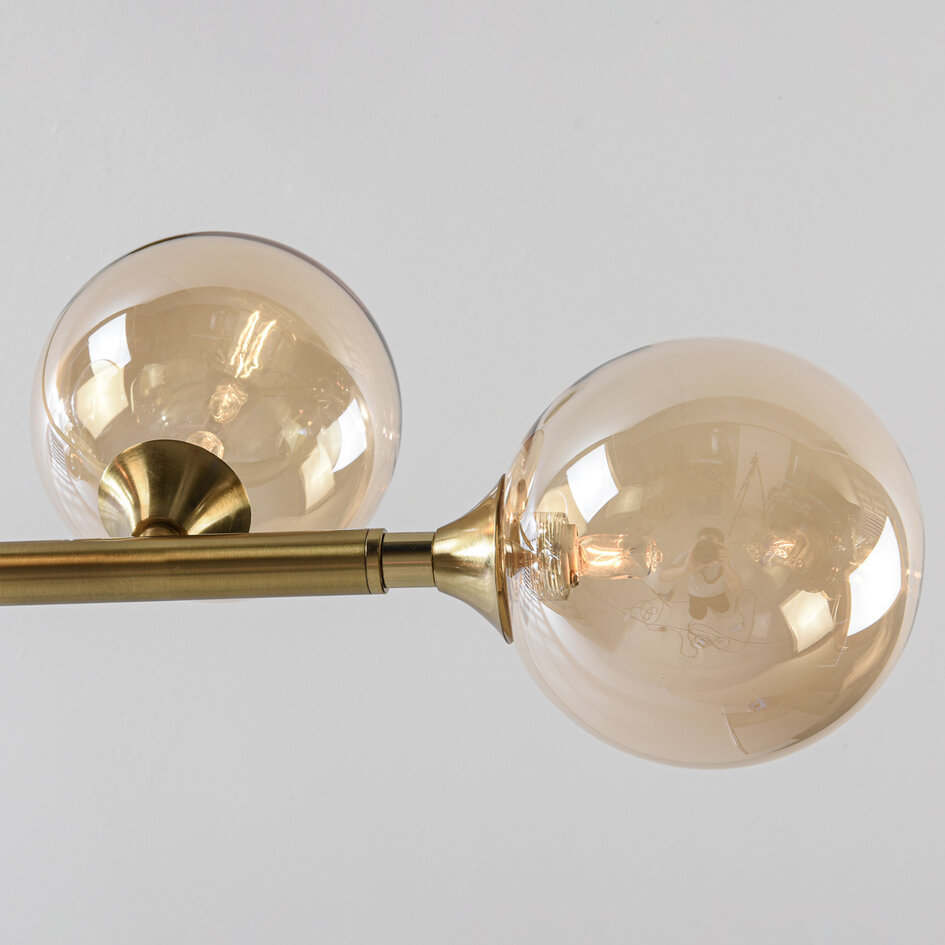 Lampa wisząca Aster – złoty ze szkłem bursztynowym