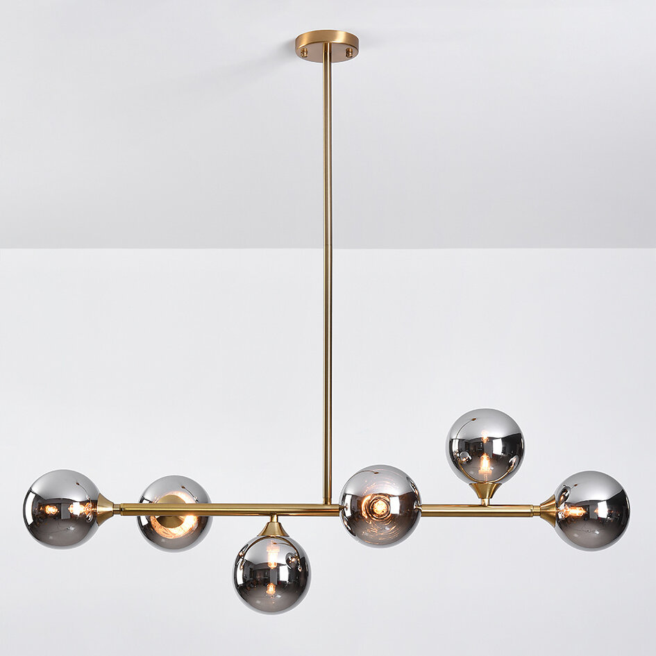 Lampa wisząca Aster - złota z dymionym szkłem i efektem lustra