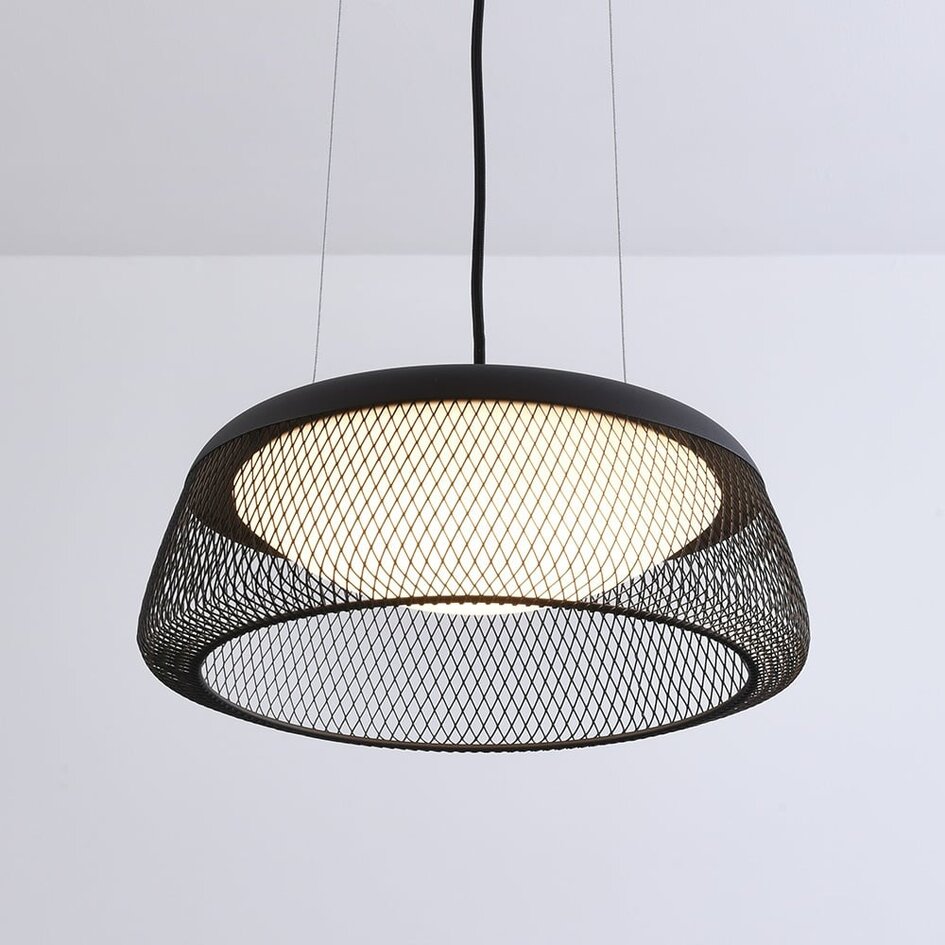 Czarna lampa wisząca z otwartym kloszem i ściemnialnymi diodami LED - Milani