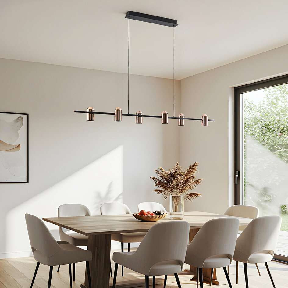 Lampa wisząca Kyo, 6 światła - czarne ze złotym