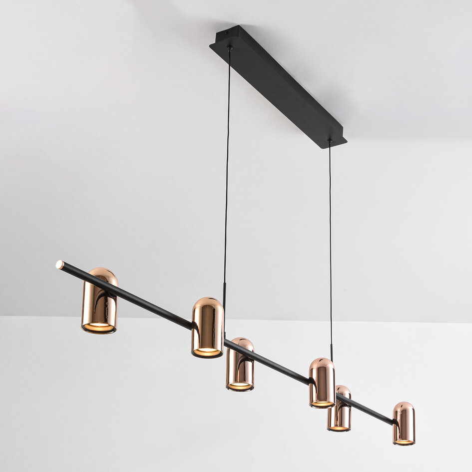 Lampa wisząca Kyo, 6 światła - czarne ze złotym