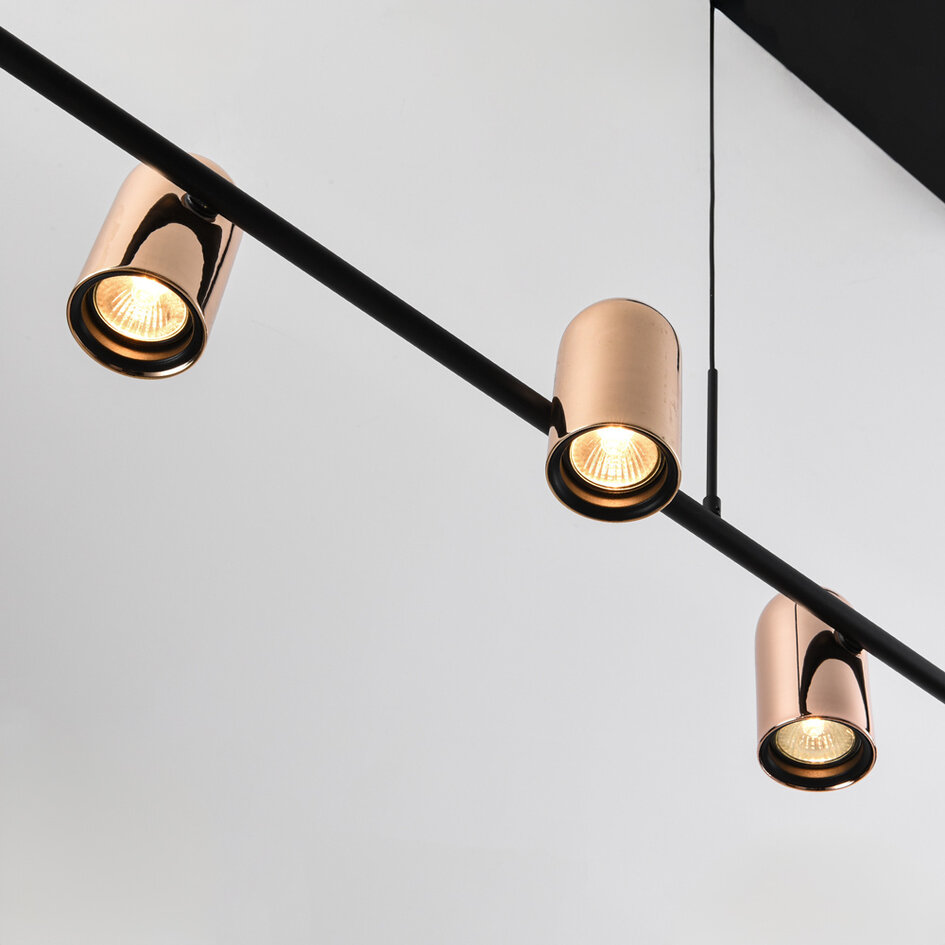 Lampa wisząca Kyo, 6 światła - czarne ze złotym
