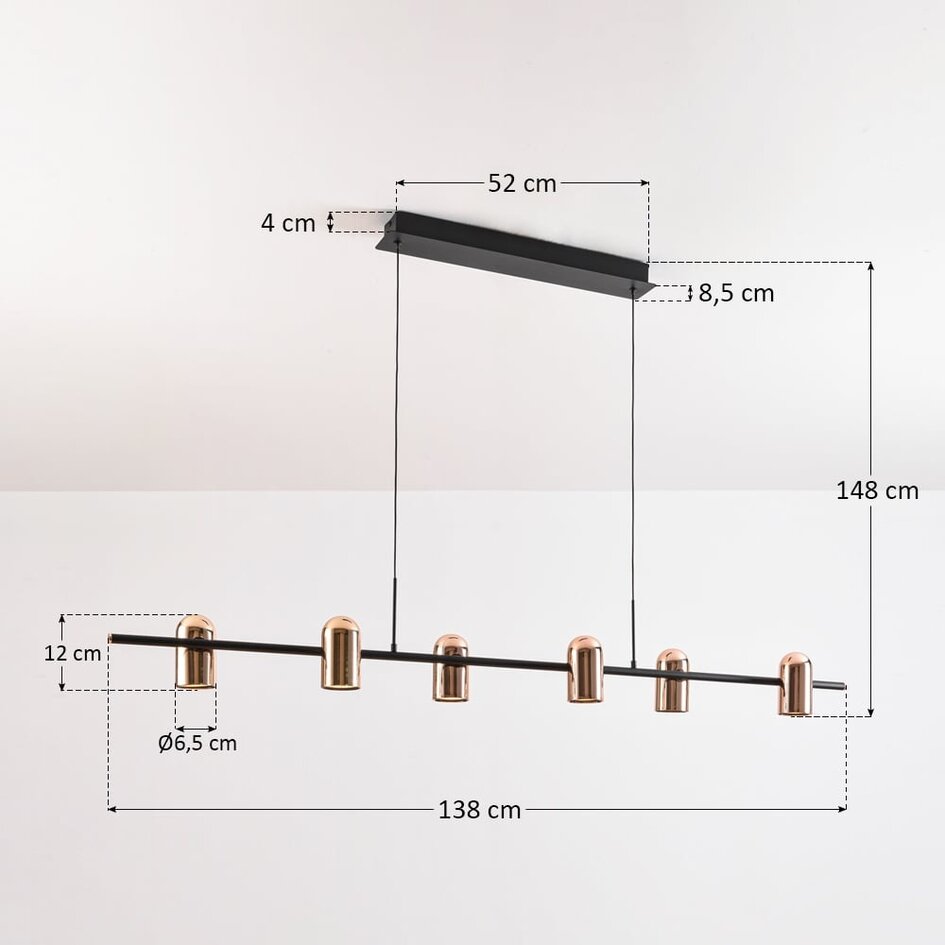 Lampa wisząca Kyo, 6 światła - czarne ze złotym