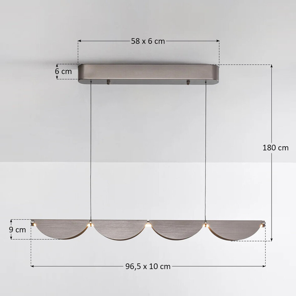 Regulowana designerska lampa wisząca z 3-stopniowo ściemnialnymi diodami LED, szczotkowana szarość - Mirai