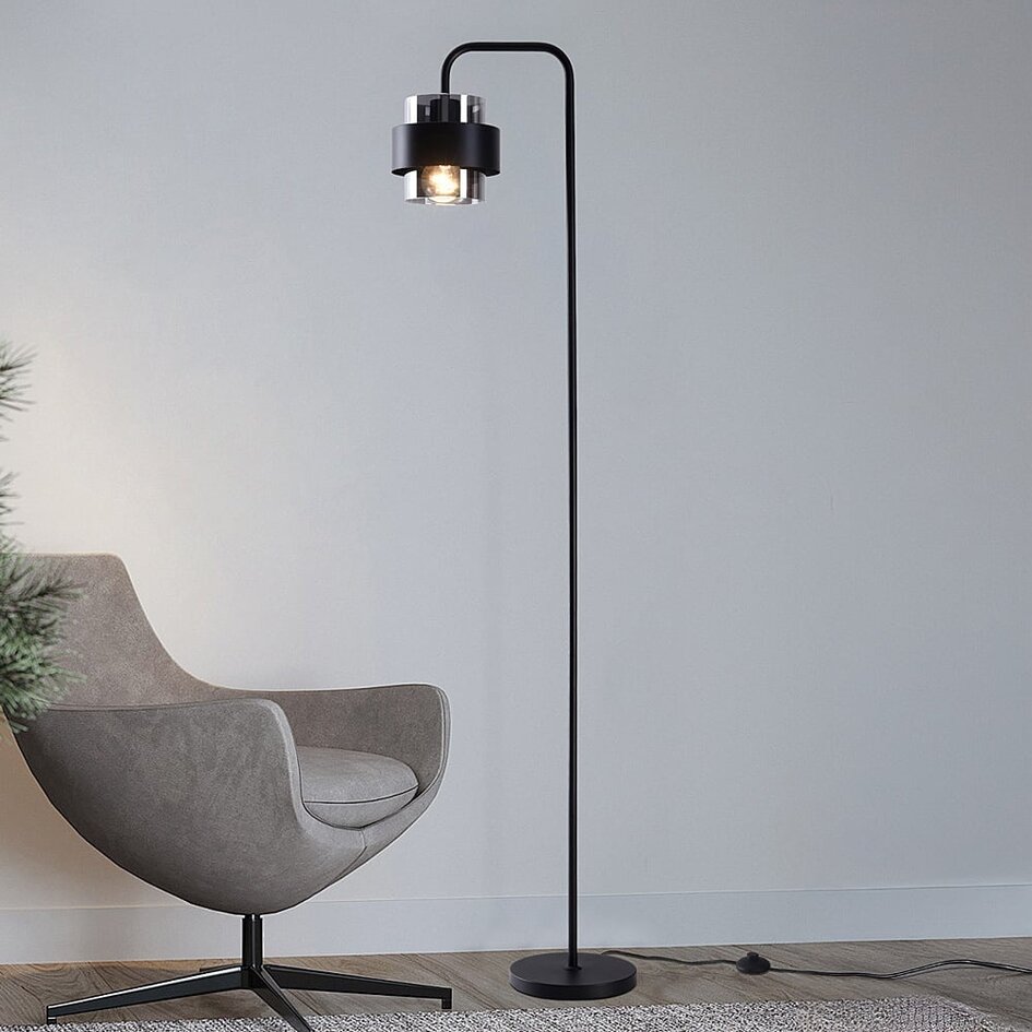 Czarna lampa podłogowa ze szkłem dymionym - Fyke