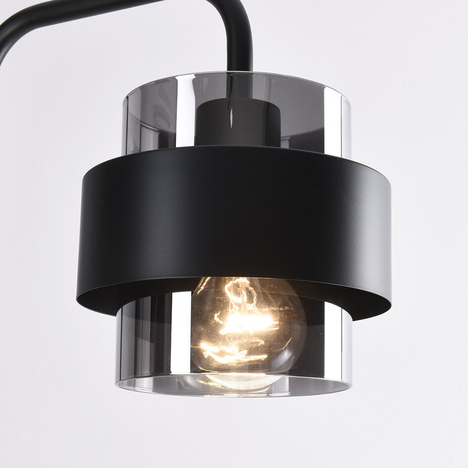 Czarna lampa podłogowa ze szkłem dymionym - Fyke