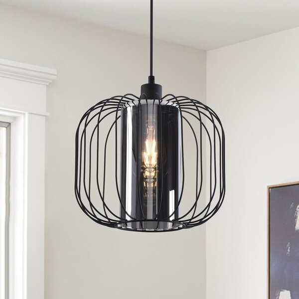 Czarna lampa wisząca Dila ze szkłem dymionym