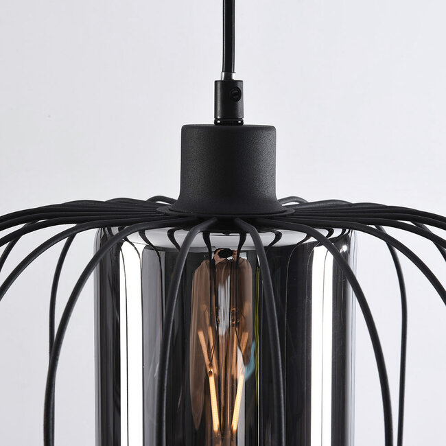 Czarna lampa wisząca Dila ze szkłem dymionym
