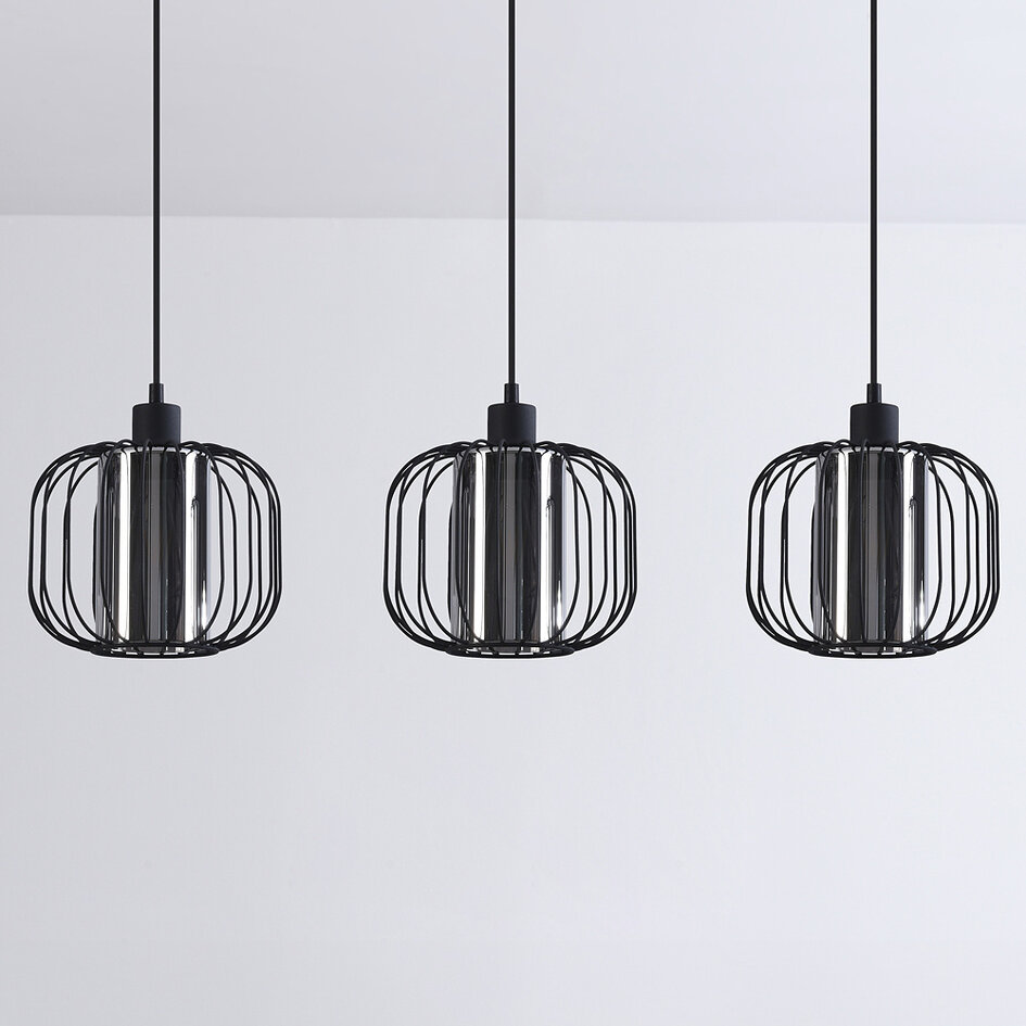 Lampa wisząca Dilan ze szkłem przydymionym, 3 światła - czarna