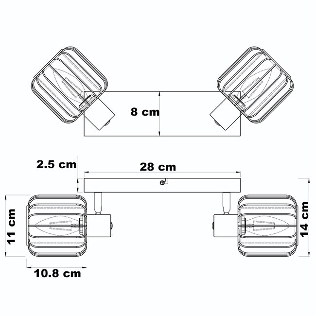 Lampa sufitowa ze szkłem dymionym i obrotowymi reflektorami, 2 światła - Dua