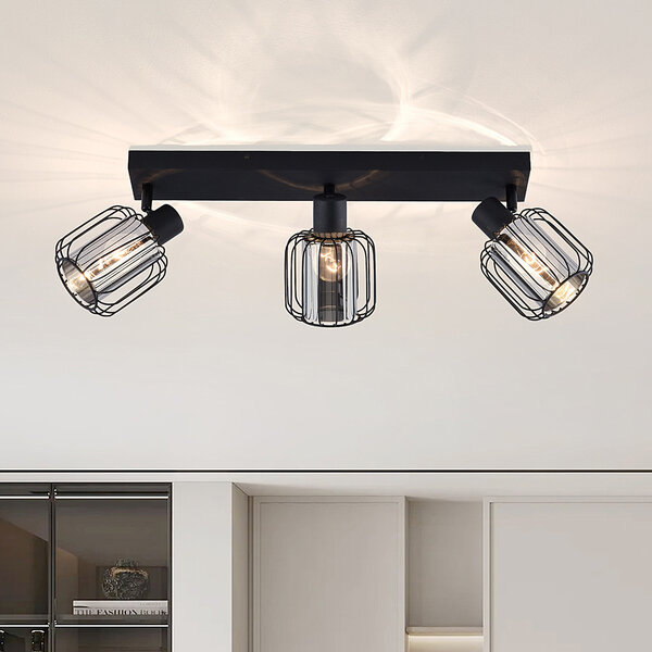 3 światła lampa sufitowa ze szkłem dymionym i obrotowymi reflektorami - Diya