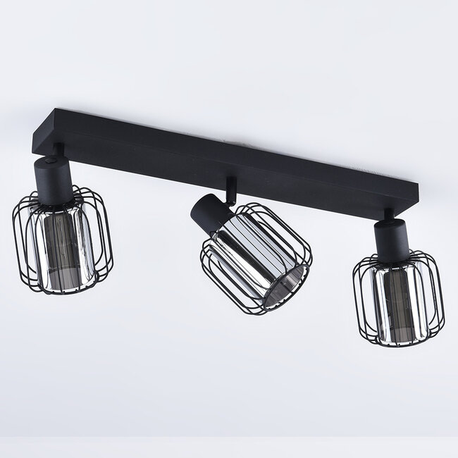 3 światła lampa sufitowa ze szkłem dymionym i obrotowymi reflektorami - Diya