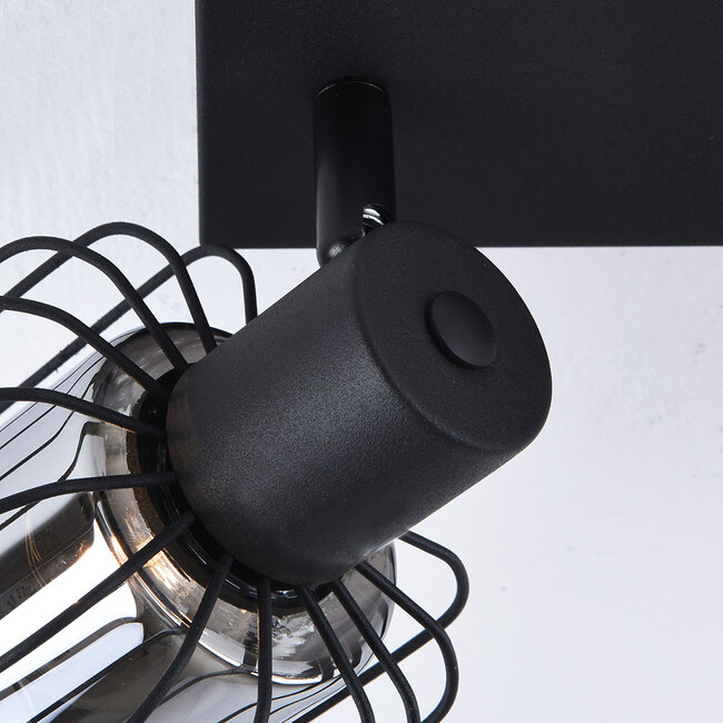 3 światła lampa sufitowa ze szkłem dymionym i obrotowymi reflektorami - Diya