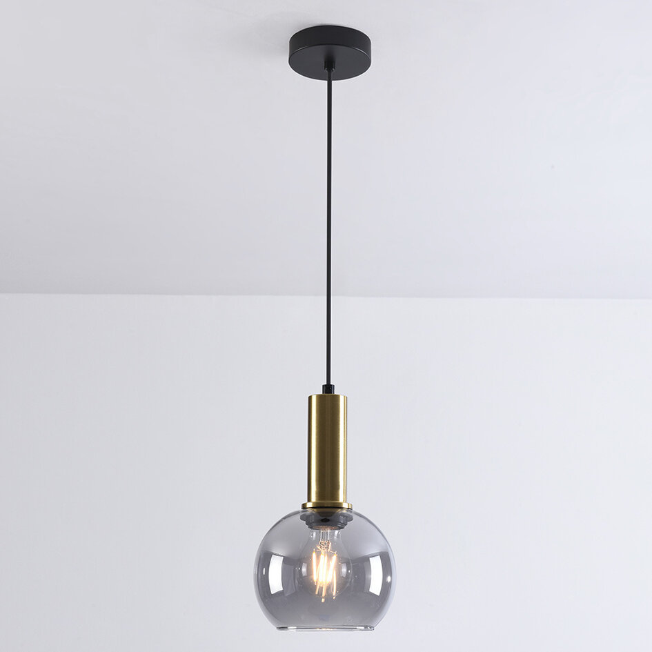 Lampa wisząca Inara ze szkłem dymionym, 1-światło - złoty