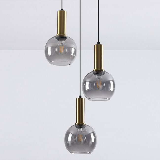 Lampa wisząca Imme z przydymionym szkłem, 3 światła - złoty