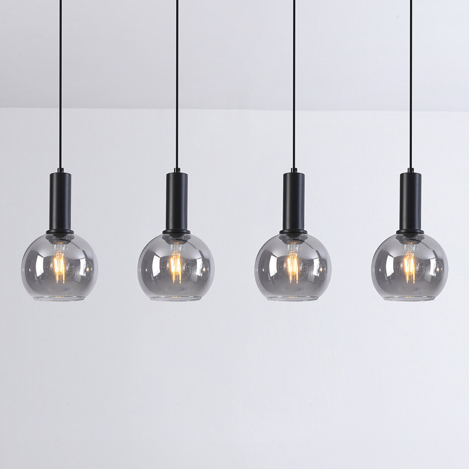 Czarna lampa wisząca Imke ze szkłem przydymionym, 4 światła