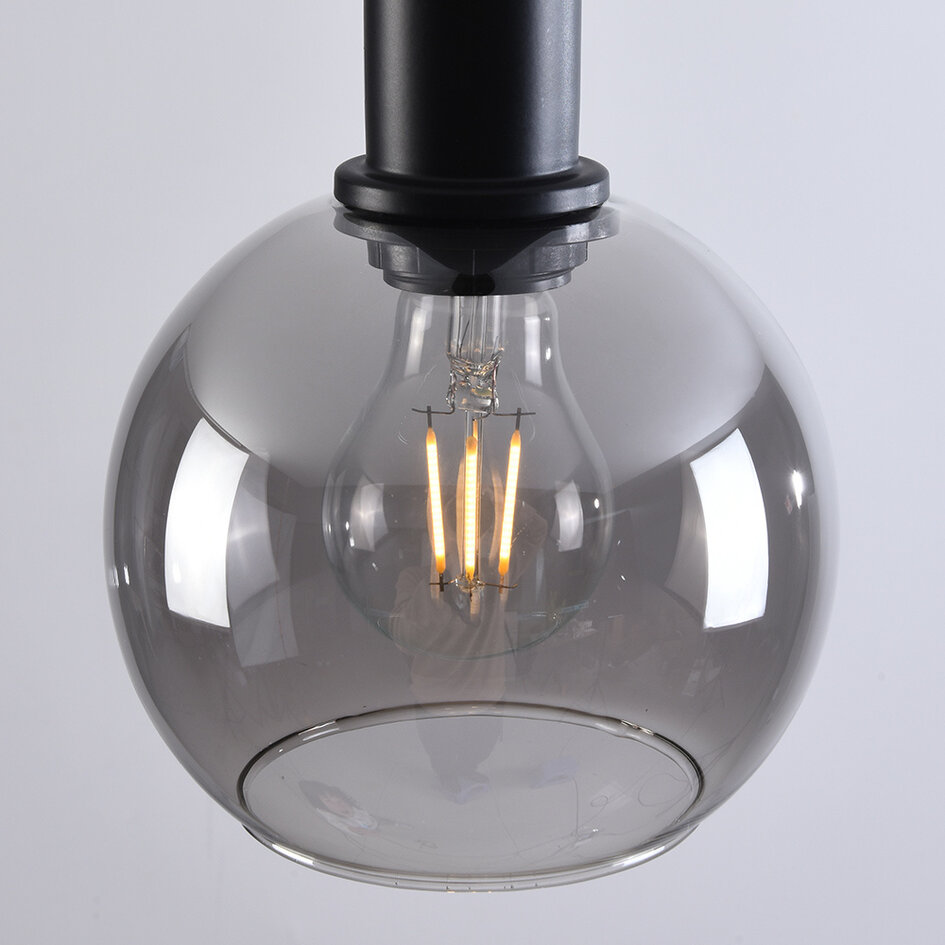 Czarna lampa wisząca Imke ze szkłem przydymionym, 4 światła