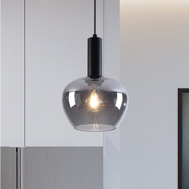 Czarna lampa wisząca Ischa w kształcie jabłka ze szkła dymionego