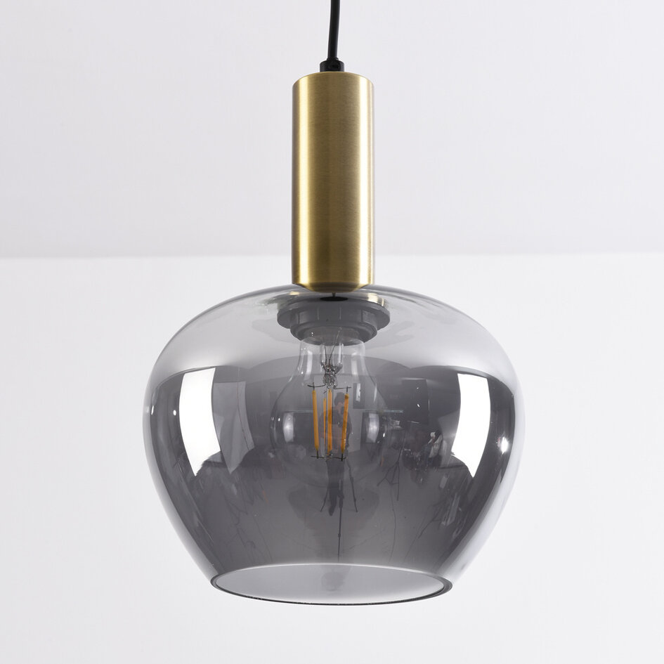 Lampa wisząca Ischa w kształcie jabłka ze szkła dymionego - złota