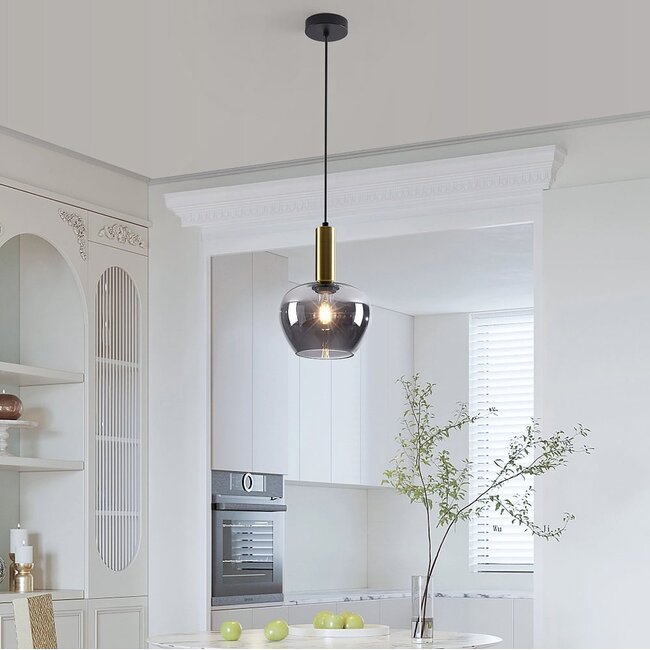 Lampa wisząca Ischa w kształcie jabłka ze szkła dymionego - złota