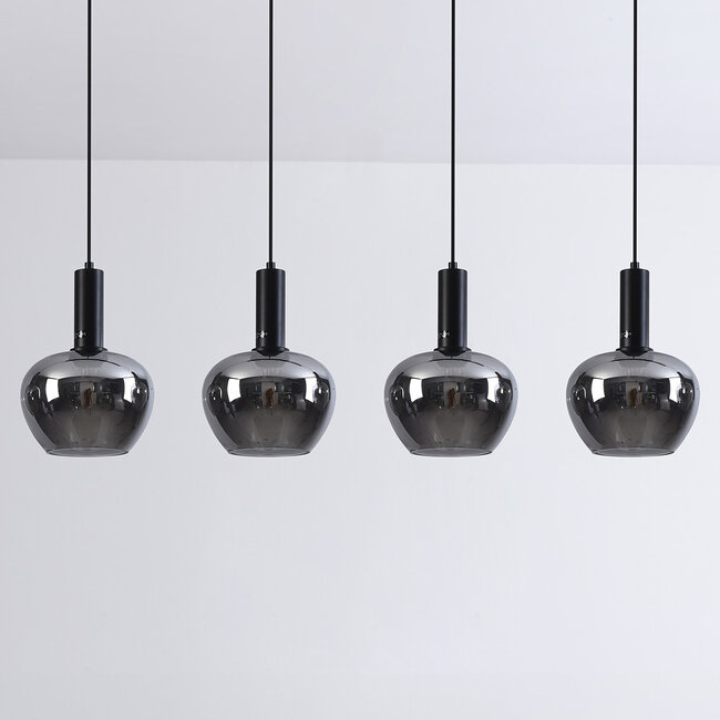 4 światła lampa wisząca Ilvy z przydymionego szkła w kształcie jabłka - czarna