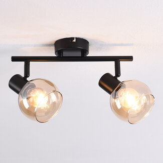 Obrotowy reflektor sufitowy Phiene ze szkłem bursztynowym, 2 światła