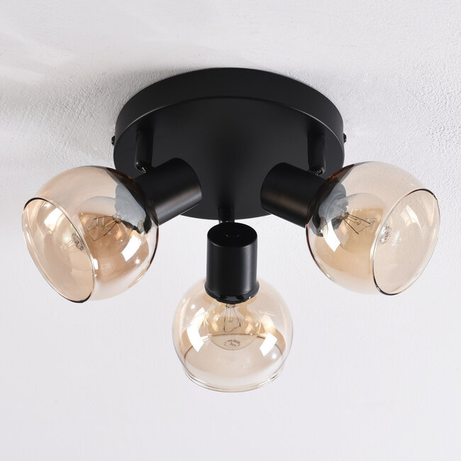 Obrotowa lampa sufitowa ze szkłem bursztynowym, 3 światła - Peri