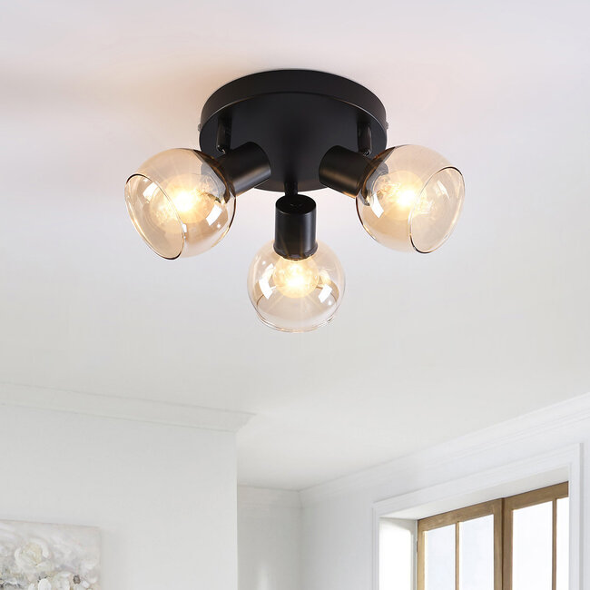 Obrotowa lampa sufitowa ze szkłem bursztynowym, 3 światła - Peri