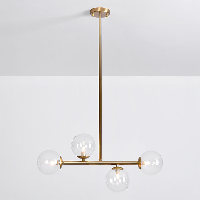 Lampa wisząca Asun ze złotą ramą i przezroczystymi szklanymi kulami