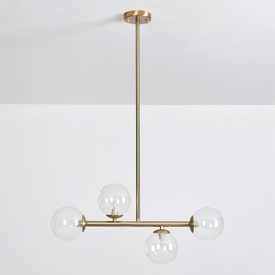 Lampa wisząca Asun ze złotą ramą i przezroczystymi szklanymi kulami