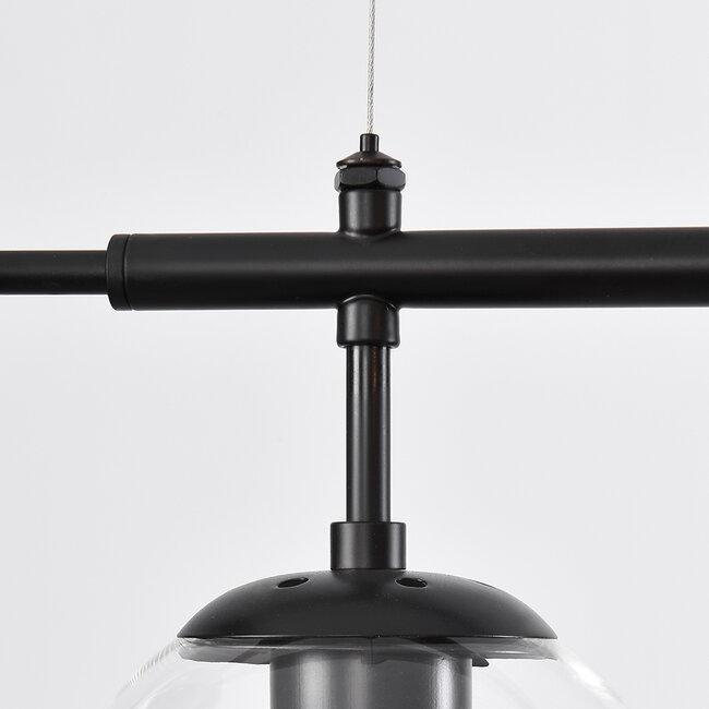 Designerska lampa wisząca Hepta, czarna rama, przezroczyste szkło