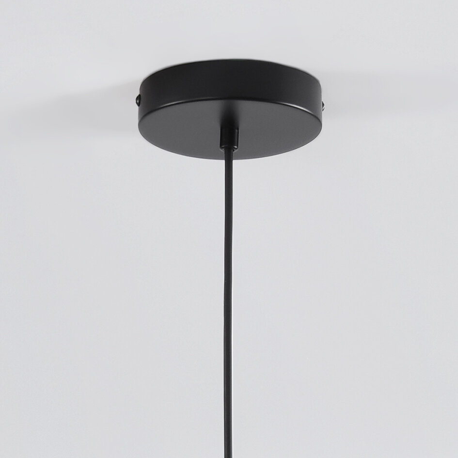 Designerska lampa wisząca Hepta, czarna rama, przezroczyste szkło
