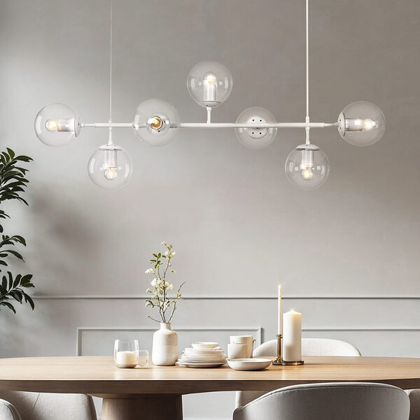 Design lampa wisząca z białą ramą i mlecznobiałym lub przezroczystym szkłem - Hepta