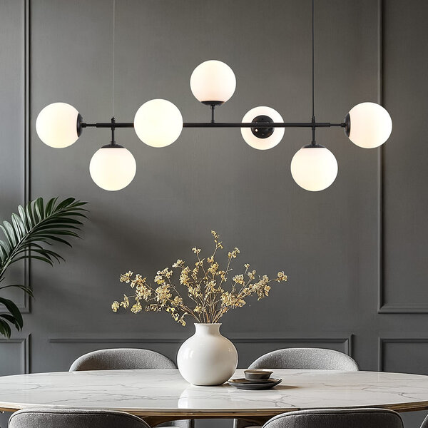 Design lampa wisząca z czarną ramą i mlecznobiałym szkłem - Hepta