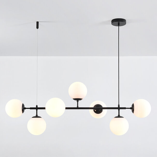 Design lampa wisząca z czarną ramą i mlecznobiałym szkłem - Hepta