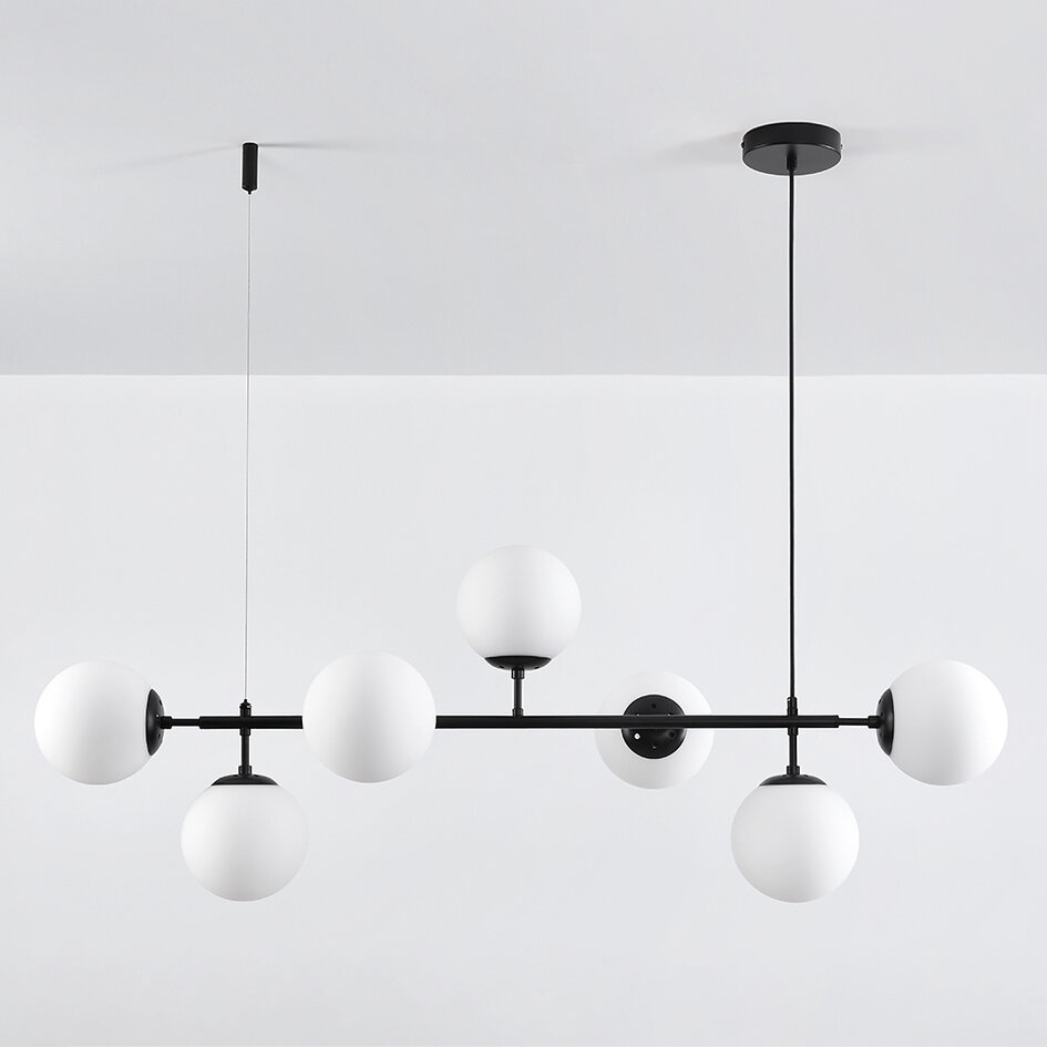 Design lampa wisząca z czarną ramą i mlecznobiałym szkłem - Hepta
