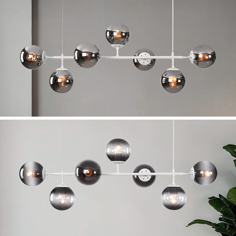 Lampa wisząca z białą ramą i przydymionym szkłem – Hepta