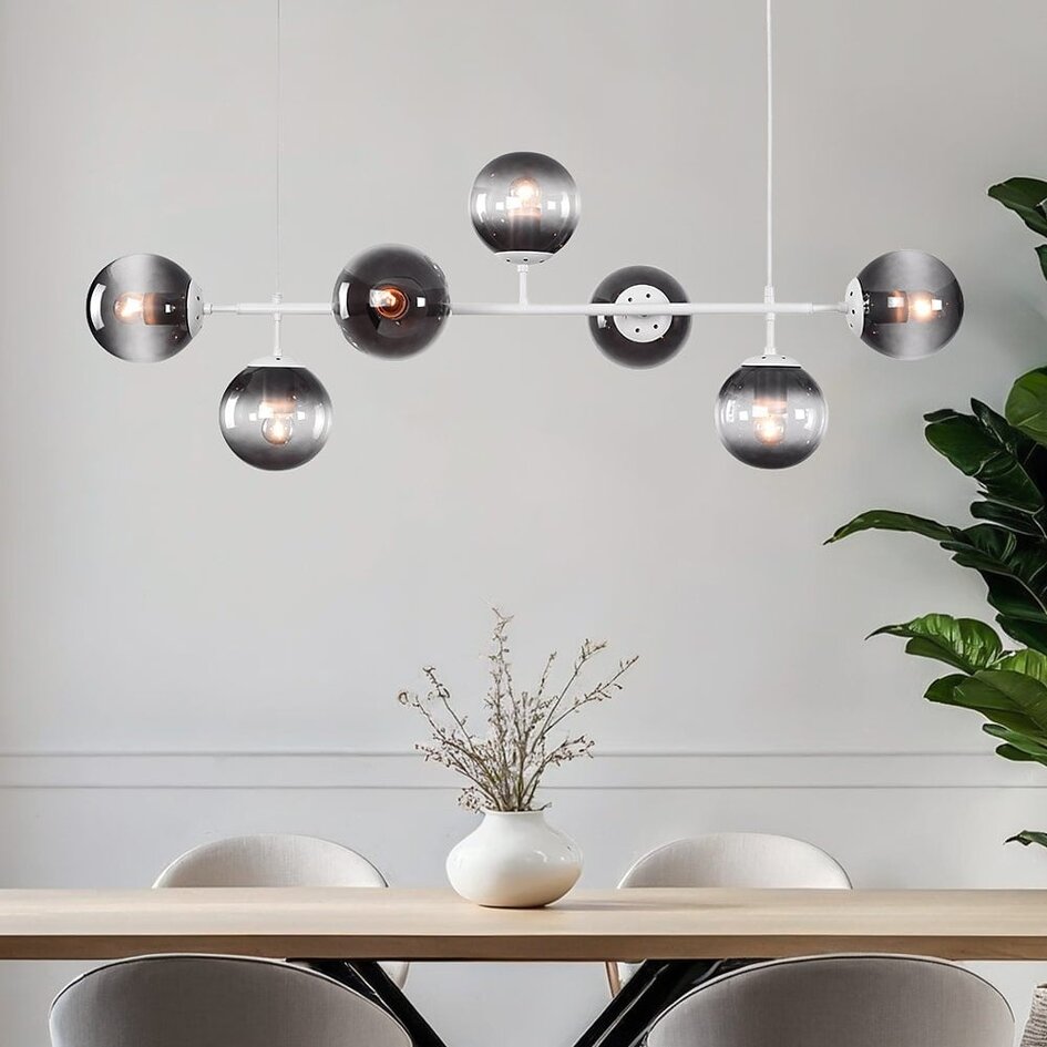 Lampa wisząca z białą ramą i przydymionym szkłem – Hepta