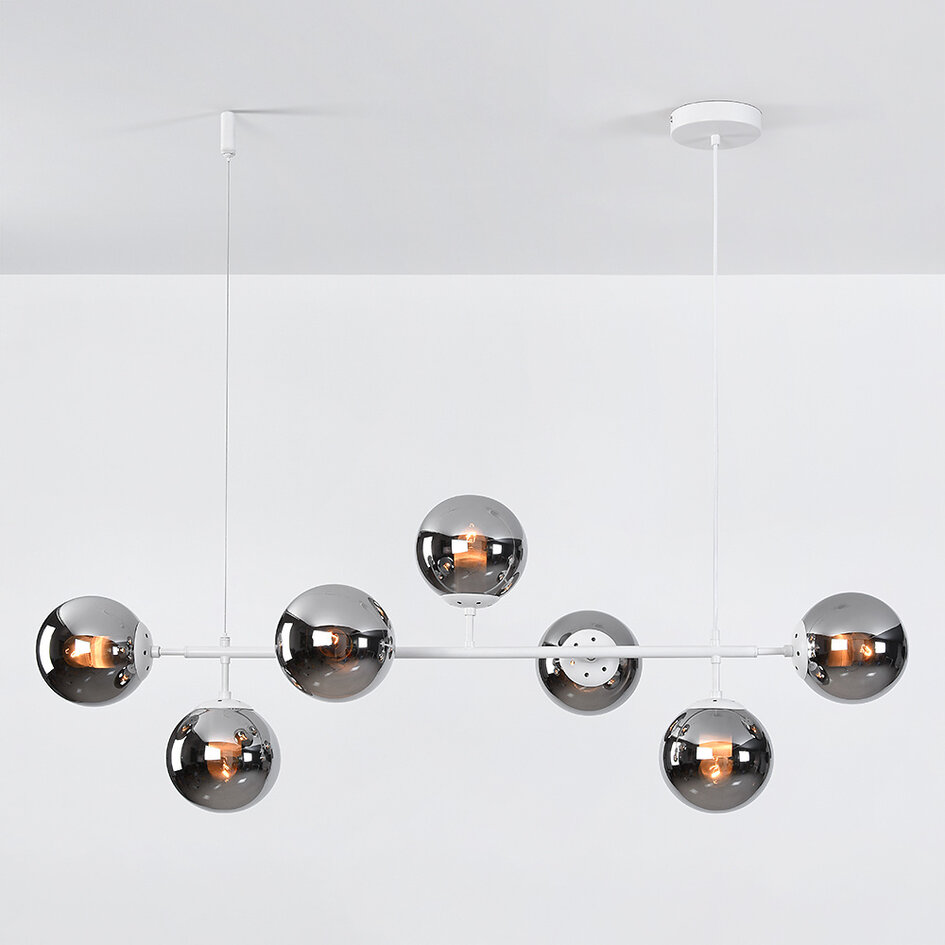 Lampa wisząca z białą ramą i przydymionym szkłem – Hepta