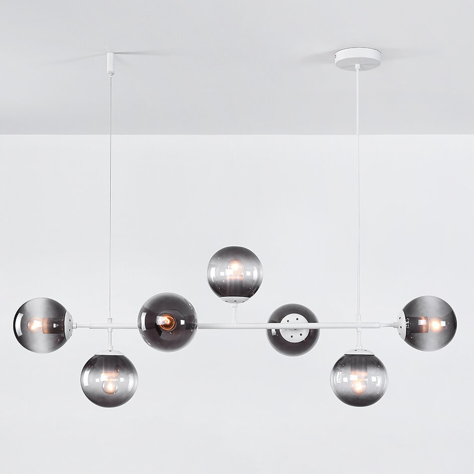 Lampa wisząca z białą ramą i przydymionym szkłem – Hepta