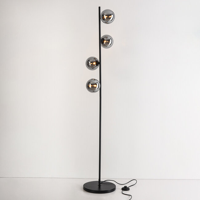 Lampa podłogowa 4 światła czarna ze szkłem przydymionym - Pippa
